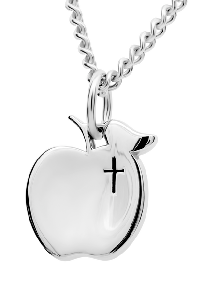 Women's Teacher's Apple Necklace-Titus 2:7-8-Front View Shields of Strength Women's Teacher's Apple Necklace-Titus 2:7-8-Front View Shields of Strength