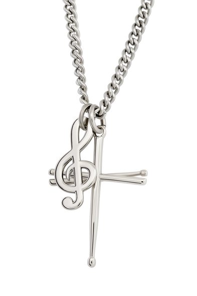 Drumsticks Cross Treble Clef Necklace Stainless Steel – Psalm 101:1