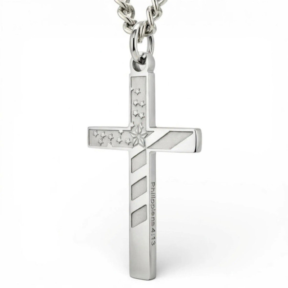 Women's Small Philippians 4:13 Flag Cross Necklace- Philippians 4:13