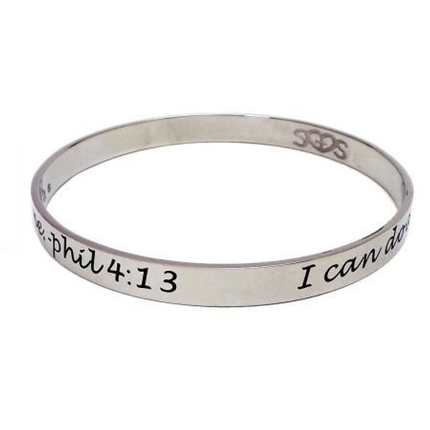 Shields Of Strength Women's Stainless Steel Bangle Bracelet- Phil 4:13-Front View