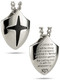 Shields of  Strength Stainless Steel Shield Pendant Necklace-Joshua 1:9-Front & Back View
