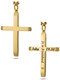 Front view of men's tapered cross necklace with John 19:30 'It is finished' bible verse engraving in gold-plated – meaningful Christian gift for daily faith reminder from Shields of Strength. Front and Back View