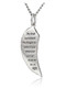 Back View Stainless steel mini angel wing necklace inscribed with Psalm 91:11, featuring a delicate feathered design on an adjustable chain for Christian women.
