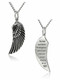 Front- Back View Stainless steel mini angel wing necklace inscribed with Psalm 91:11, featuring a delicate feathered design on an adjustable chain for Christian women.