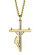 Shields of Strength Stainless Steel Gold Plated Lineman Cross Necklace-John 1:4 Front View
