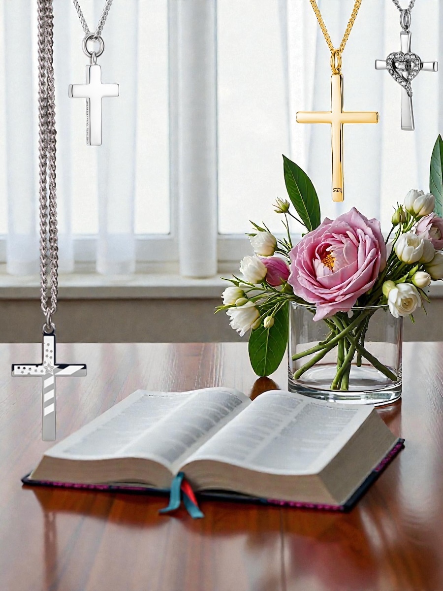 Christian cross jewelry necklaces and pendants engraved with Bible Scripture, available in durable stainless steel and gold plated stainless steel. Shop Cross Jewelry.