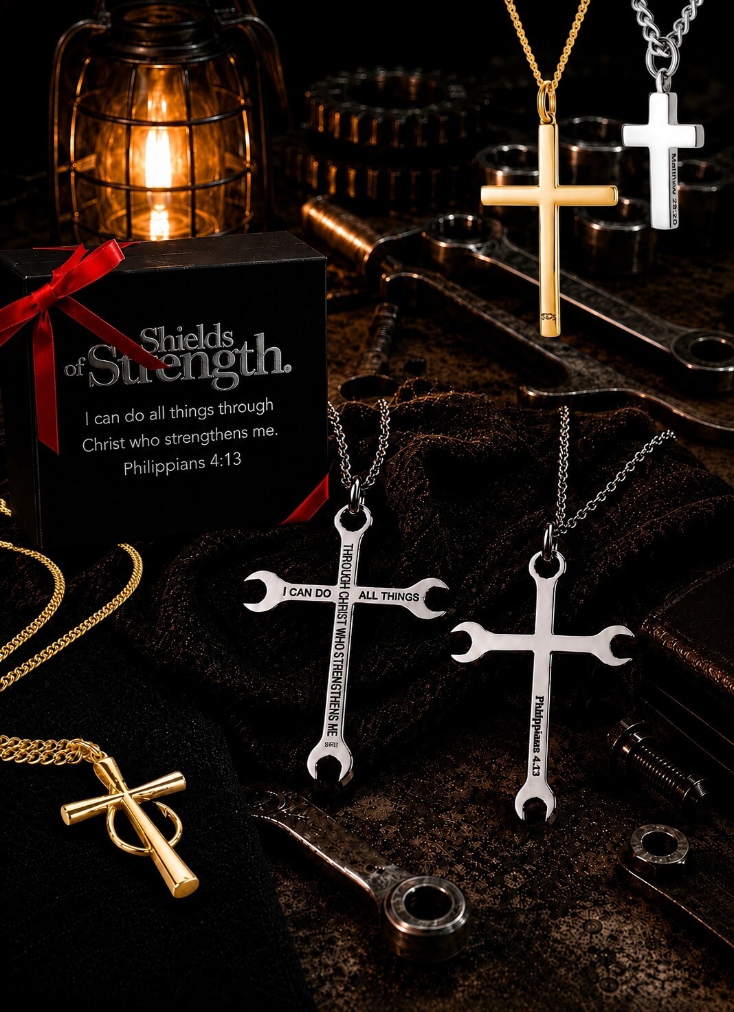 Memorial Day Christian Jewelry Sale - American flag with patriotic dog tags and scripture cross necklace - 20% off