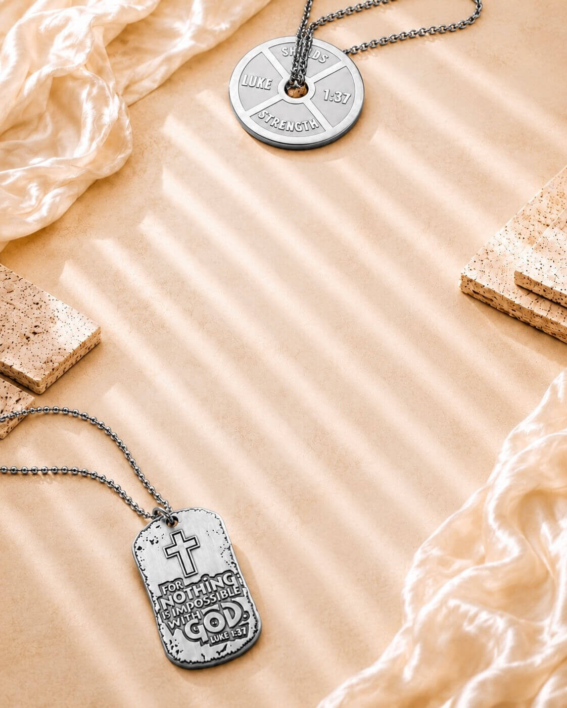 Luke 1:37 For with God nothing shall be impossible Christian weight plate and dumbbell necklace - Faith and fitness jewelry