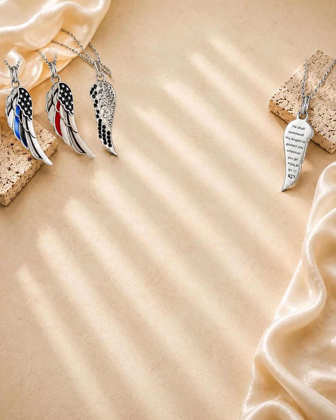 Psalm 91:11 For he shall give his angels charge over thee Christian angel wing necklace - Divine protection jewelry