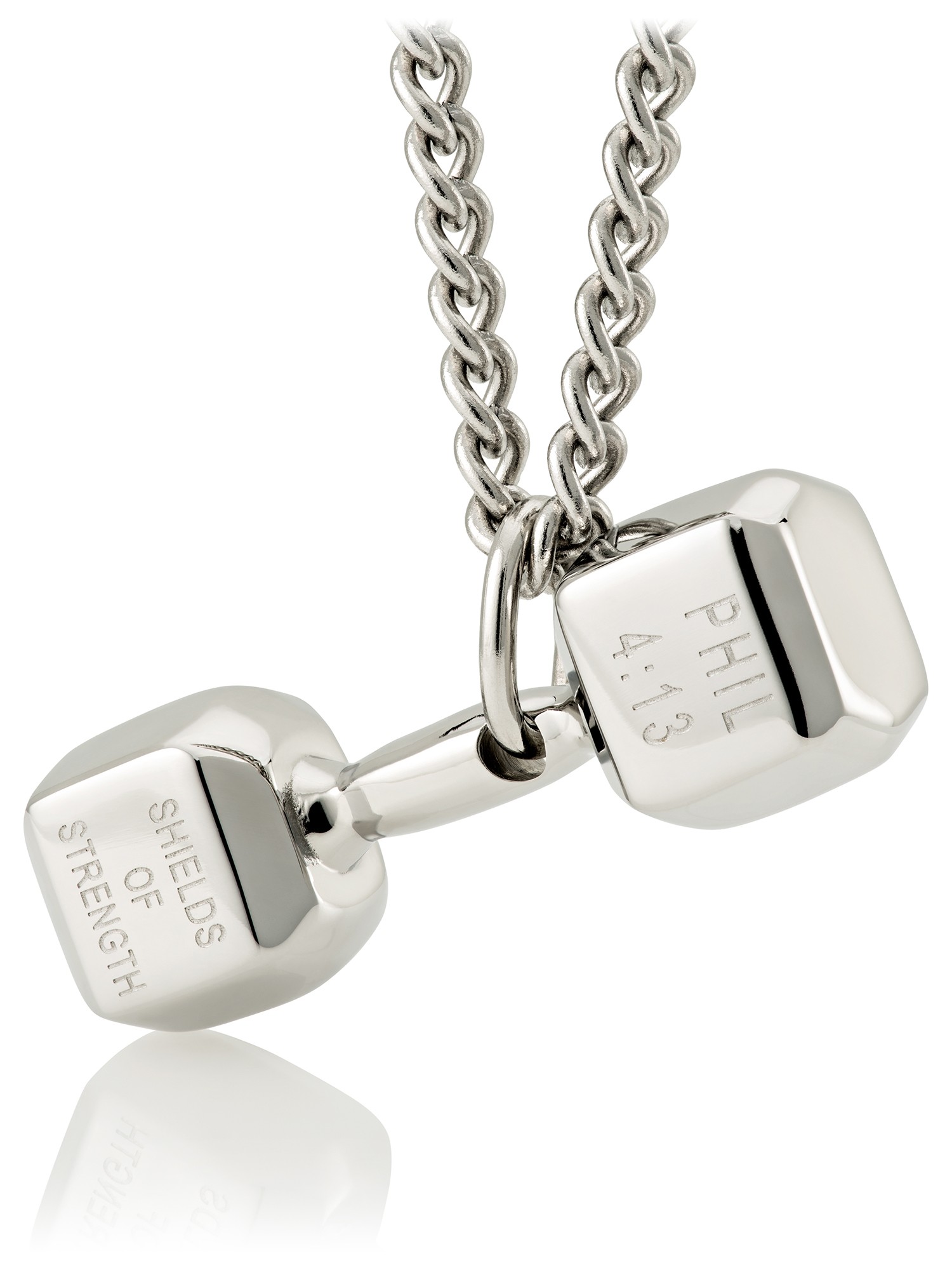 Men's Stainless Steel Dumbbell Necklace- Phil 4:13