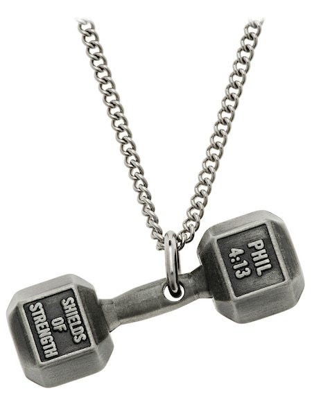 Women's Antique Finish Dumbbell Necklace-Phil.4:13