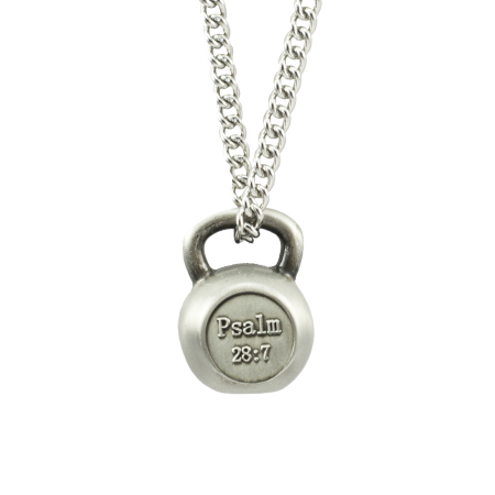 Men's Antique Finish Kettle Bell Necklace-Psalm 28:7 Shields of Strength - Picture 5 of 6
