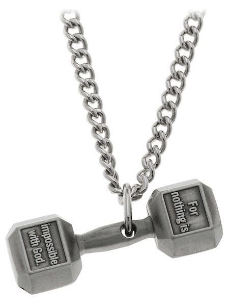 Men's Antique Finish Dumbbell Necklace-Luke 1:37 Shields of Strength | eBay