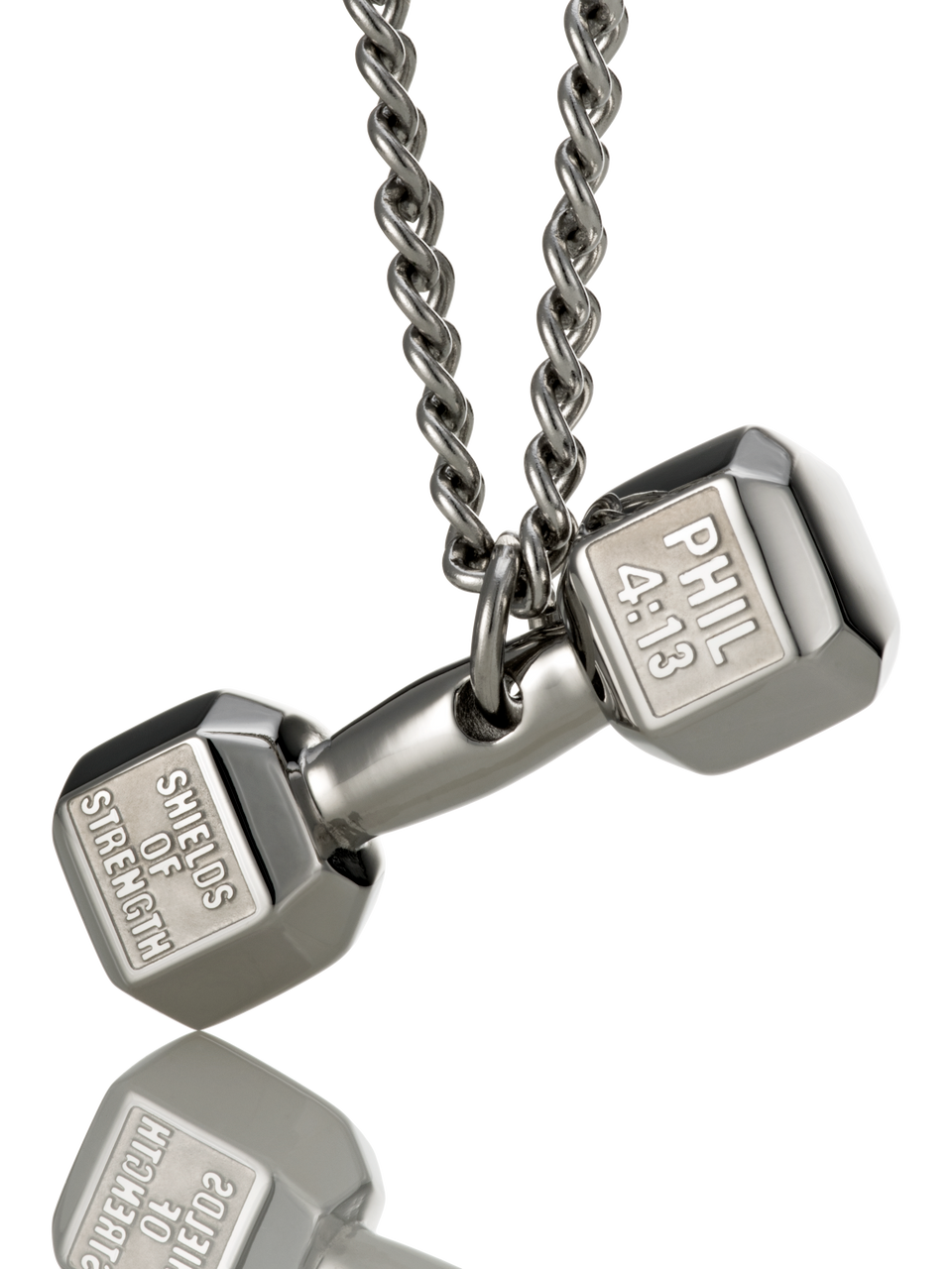 Men's Stainless Steel Dumbbell Necklace- Phil 4:13