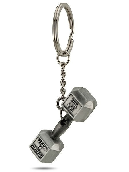 Antique Finish JUMBO Dumbbell Key Chain-Phil 4:13