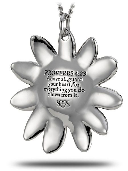 Women's Stainless Steel 11 Petal Larger Flower Necklace- Proverbs 4:23 - Picture 6 of 8