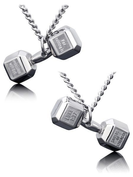 Men's Stainless Steel JUMBO Dumbbell Necklace-Luke 1:37 Shields of Strength - Picture 7 of 8