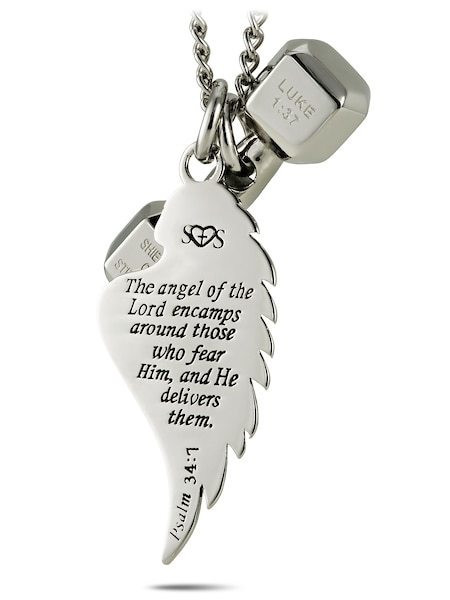 Women's Stainless Steel Combo Necklace-Lk 1:37 Mini Dumbbell/Angel Wing Ps 34:7 - Picture 6 of 8