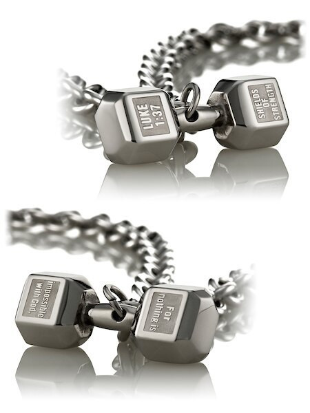 Men's Stainless Steel JUMBO Dumbbell on Linked Chain Necklace-Luke 1:37 - Picture 7 of 8