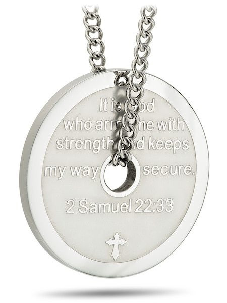 Women's Stainless Weight Plate accented w/ Swarovski Necklace-2 Samuel 22:33 - Picture 6 of 8