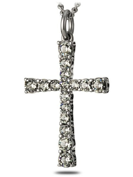 Women's Stainless Steel Cross Necklace with Crystals