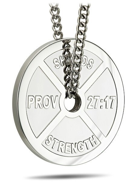 Women's Stainless Weight Plate Necklace-Proverbs 27:17 Shields of Strength - Picture 5 of 8