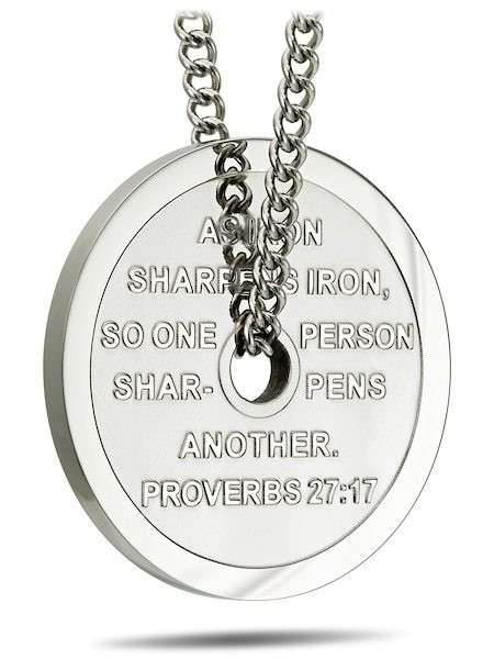 Women's Stainless Weight Plate Necklace-Proverbs 27:17 Shields of Strength - Picture 6 of 8