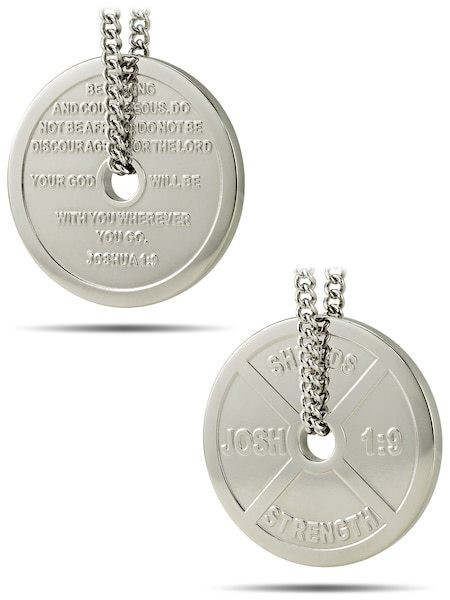 Women's Stainless Steel Weight Plate Necklace-Joshua 1:9 Shields of Strength - Picture 7 of 8