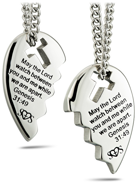 Friends Stainless Split Heart Cross Necklace Genesis 31:49