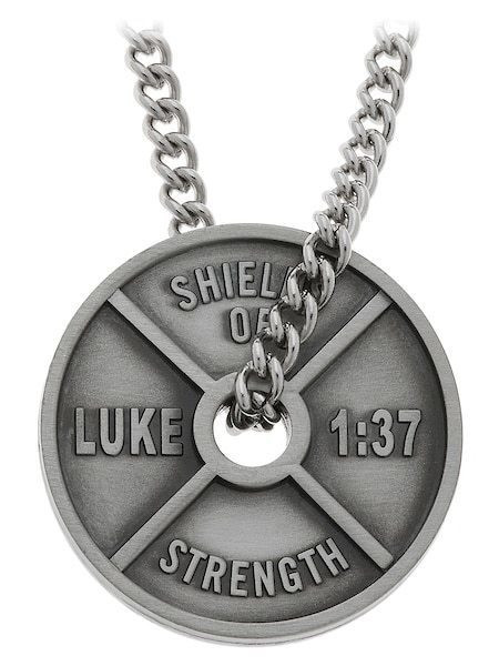 Men's Antique Finish Weight Plate Necklace-Luke 1:37