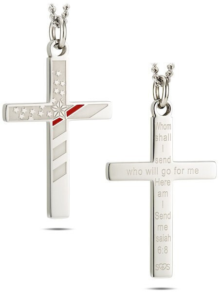 Women's Thin Red Line Flag Cross Necklace-Isaiah 6:8 Shields of Strength - Picture 7 of 8