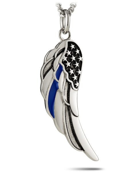 Women's Thin Blue Line Angel Wing Necklace | Psalm 91:11