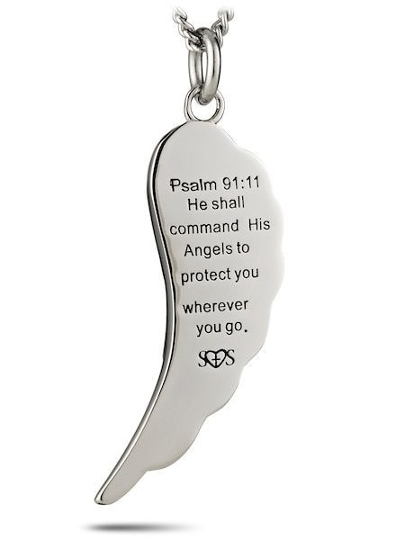 Stainless Steel Angel Wing-Thin Blue Line Necklace -Ps 91:11 Shields of Strength - Picture 7 of 8