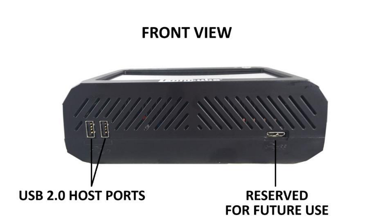 SS-Mobile front panel with dual USB 2.0 host ports, ventilation grilles, and reserved port for future expansion
