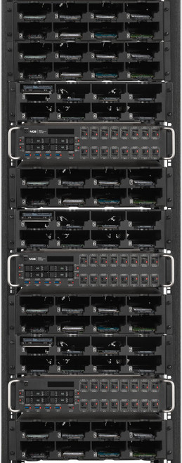 MegaWipe 130 Drive Mass Wiping System - Full rack configuration showing 5 base units with 13 Device Racks for ITAD data sanitization operations