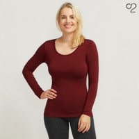 Long Sleeve Bamboo Scoop Neck Top - Burnt Red