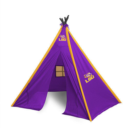 LSU Tigers NCAA Purple & Gold Teepee Play Tent – 75" x 72" Kids Fan Tent with Team Colors & Logos