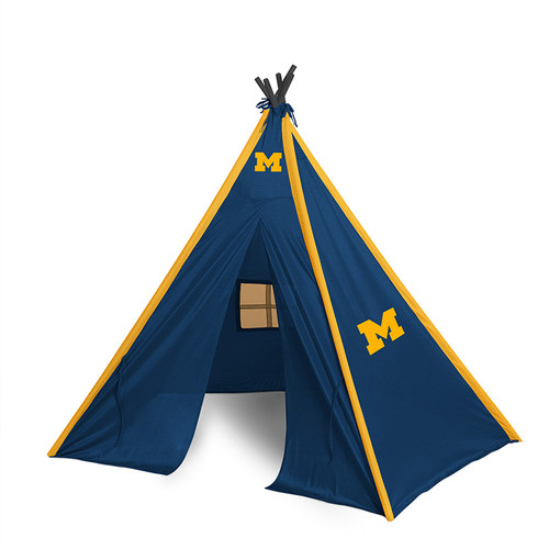 Michigan Wolverines NCAA Blue & Gold Teepee Play Tent – 75" x 72" Kids Fan Tent with Team Colors & Logos