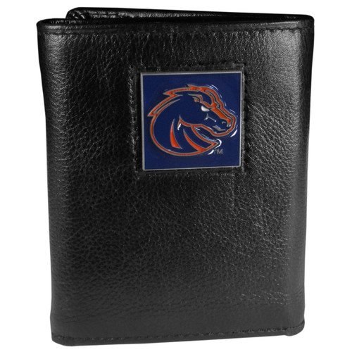 Boise St Broncos Deluxe Leather Tri-fold Wallet - Gift Box