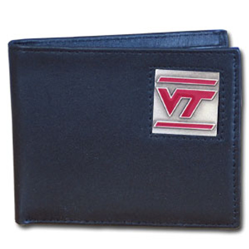 Virginia Tech Hokies Leather Bi-fold Wallet Packaged in Gift Box