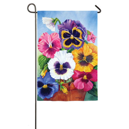 Satin Pansy Pot Garden Flag