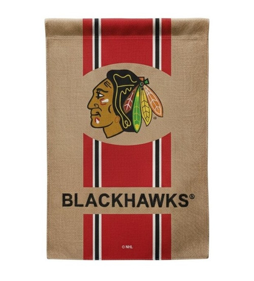Chicago Blackhawks NHL 12.5" x 18" Burlap Garden Flag - Blackhawks Logo & Wordmark