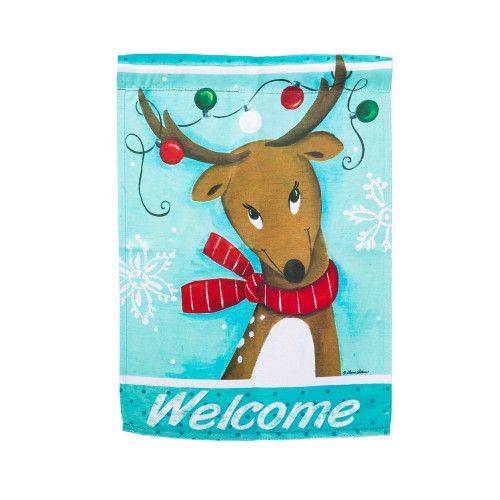 Reindeer Welcome Naughty or Nice Suede Garden Flag