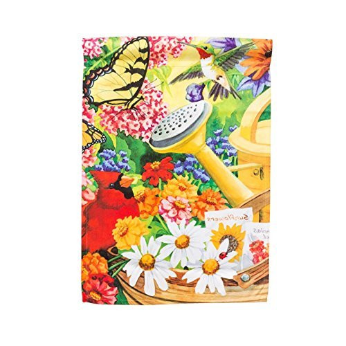 Watering Can Butterfly 12.5" x 18" Satin Garden Flag