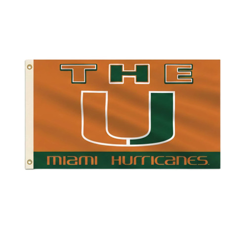 Miami Hurricanes "The U" NCAA 3' x 5' Orange & Green Logo Flag