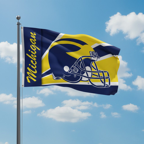 Michigan Wolverines NCAA 3' x 5' Helmet Flag - Outdoors - Flying on a flag pole