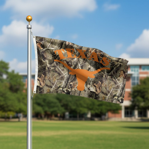 Texas Longhorns NCAA 3' x 5' Realtree Camouflage Flag - Hanging on a Flag Pole