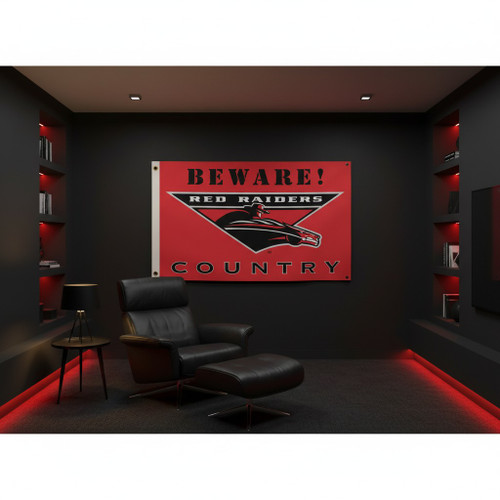 Texas Tech Red Raiders NCAA 3' x 5' Flag - Beware Red Raiders Country - Mascot Logo - Indoors Hanging on a Wall