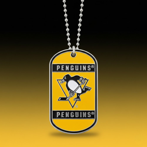 Pittsburgh Penguins NHL Color Metal Dog Tag Necklace - On a penguins black and gold color gradient background