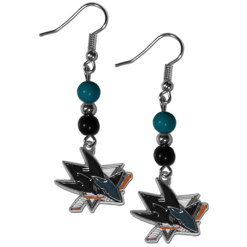 San Jose Sharks Fan Bead Dangle Earrings